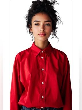 NWT- Red Oversized Classic Red button down, classic Office Boho